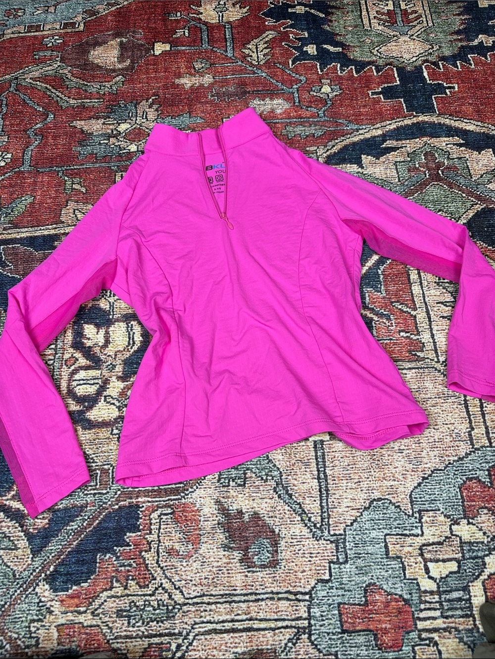 S 5/6 Girls IBKUL UPF Hot Pink Quarter-Zip Active Golf Tennis Longsleeve top